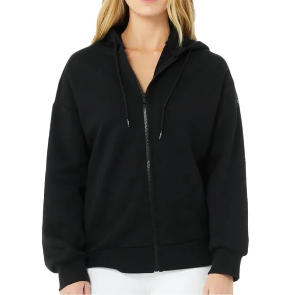 ALO Yoga hype Black Zip-Up Hoodie Sweater - Picture 2 of 9